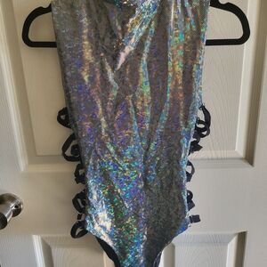 Little Black Diamond Espionage Reversable Silver Holographic/Black Bodysuit